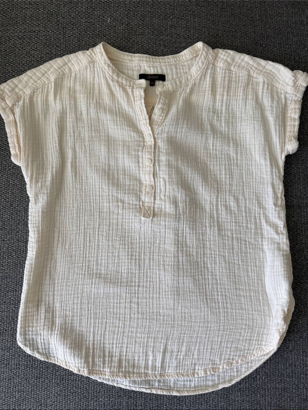 Quince Ivory Cotton Gauze Short Sleeve Henley Top XS